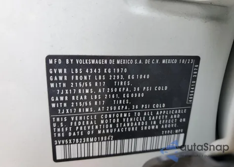 2024 Volkswagen Taos S z USA, uszkodzony, nr VIN 3VV5X7B23RM019842